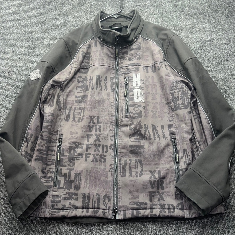 Harley-Davidson Mens Black Gray Softshell Typography Riding Jacket Large 2602